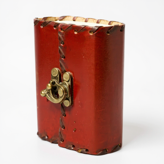 Handcrafted Red Leather Mini Journal with Antique Brass Clasp