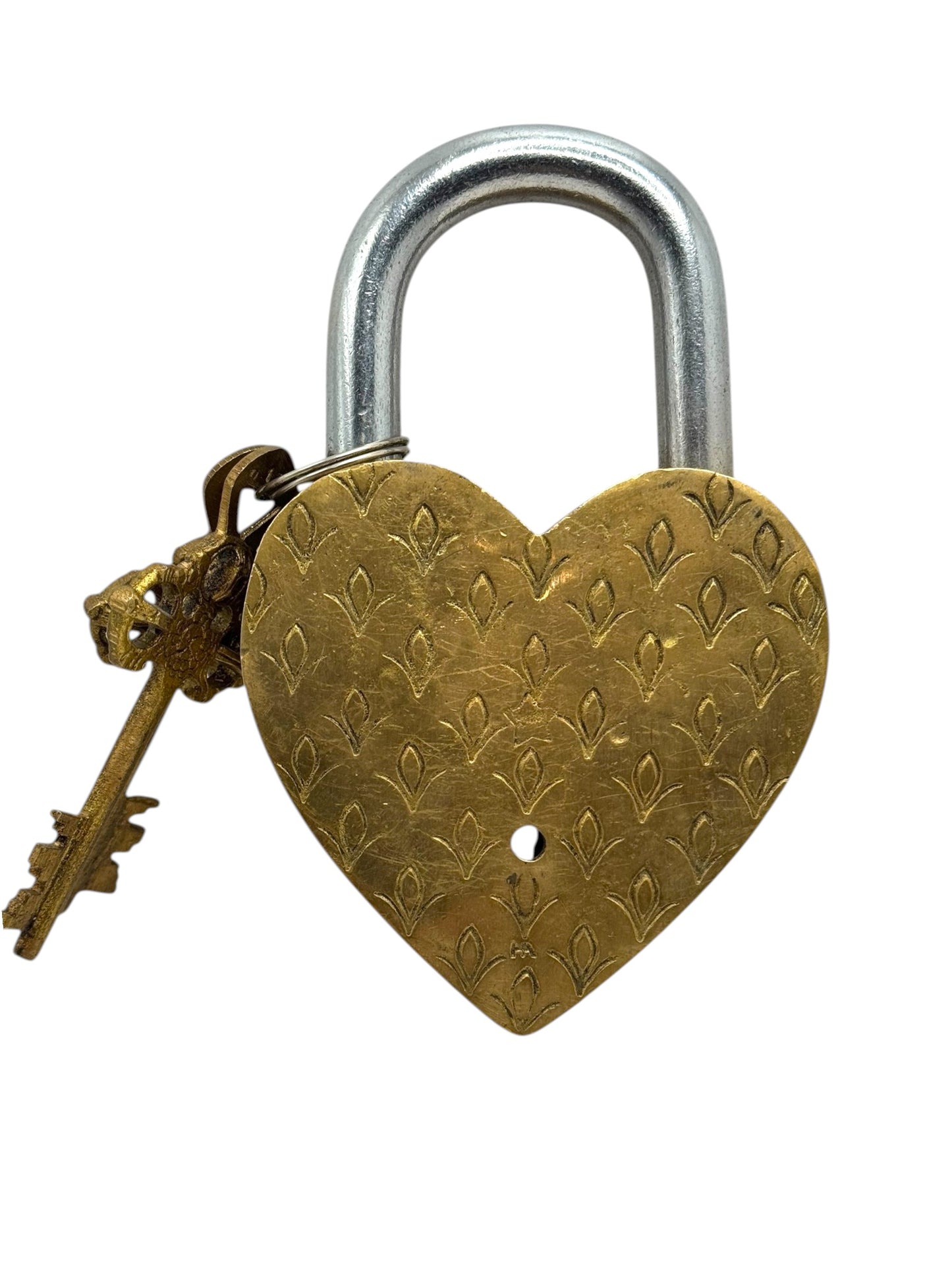 Brass Heart Padlock with Three Wise Monkeys Design