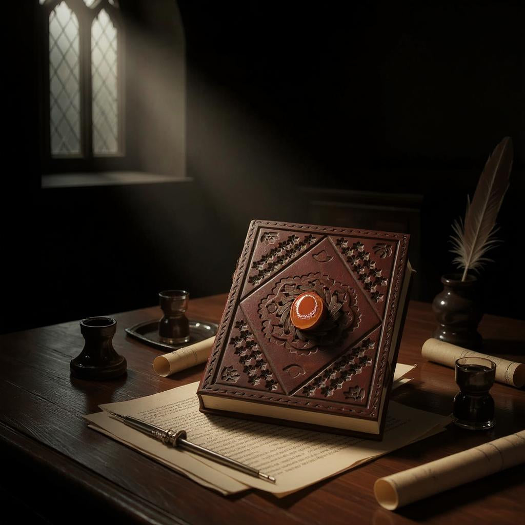 Elegant Brown Leather Diary with Brown Stone Accent