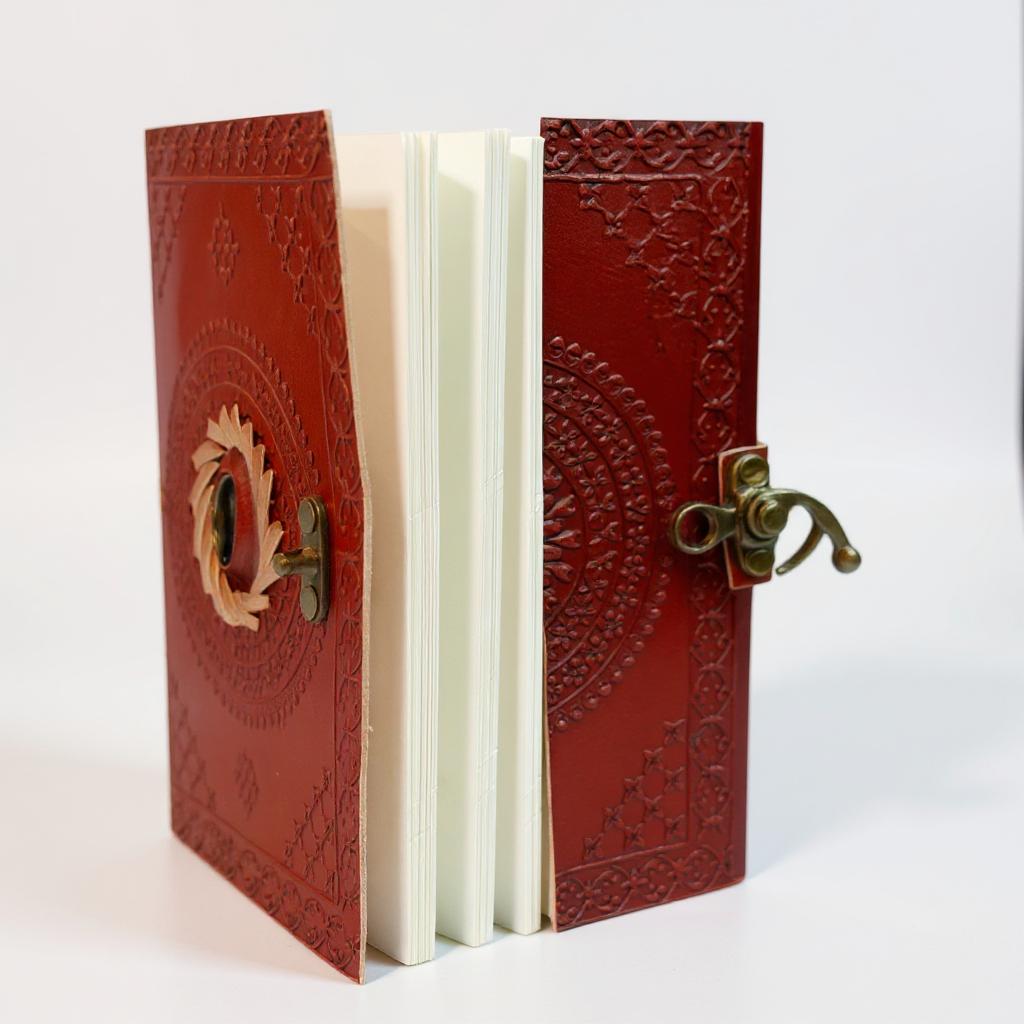 Red Leather Diary with Blue Stone