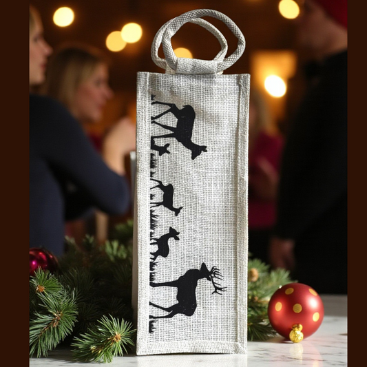 Rustic Jute Wine Bag wih Deer Print