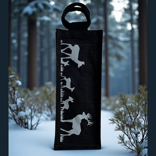 Elegant Deer Print Black Wine Tote