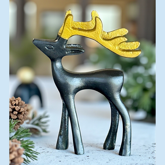 Modern Black & Gold Reindeer Figurine