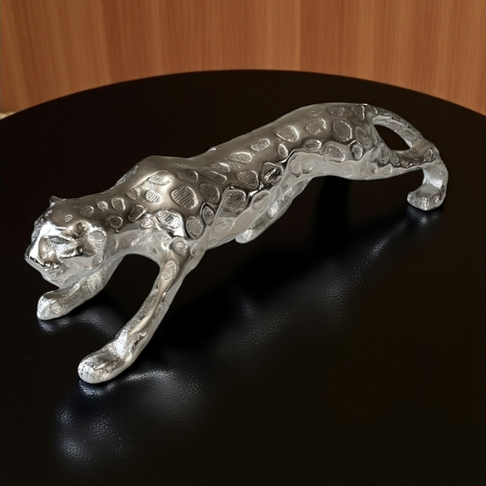 Sleek Silver Panther Sculpture