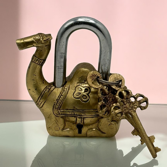 Vintage Camel-Shaped Brass Padlock with Keys