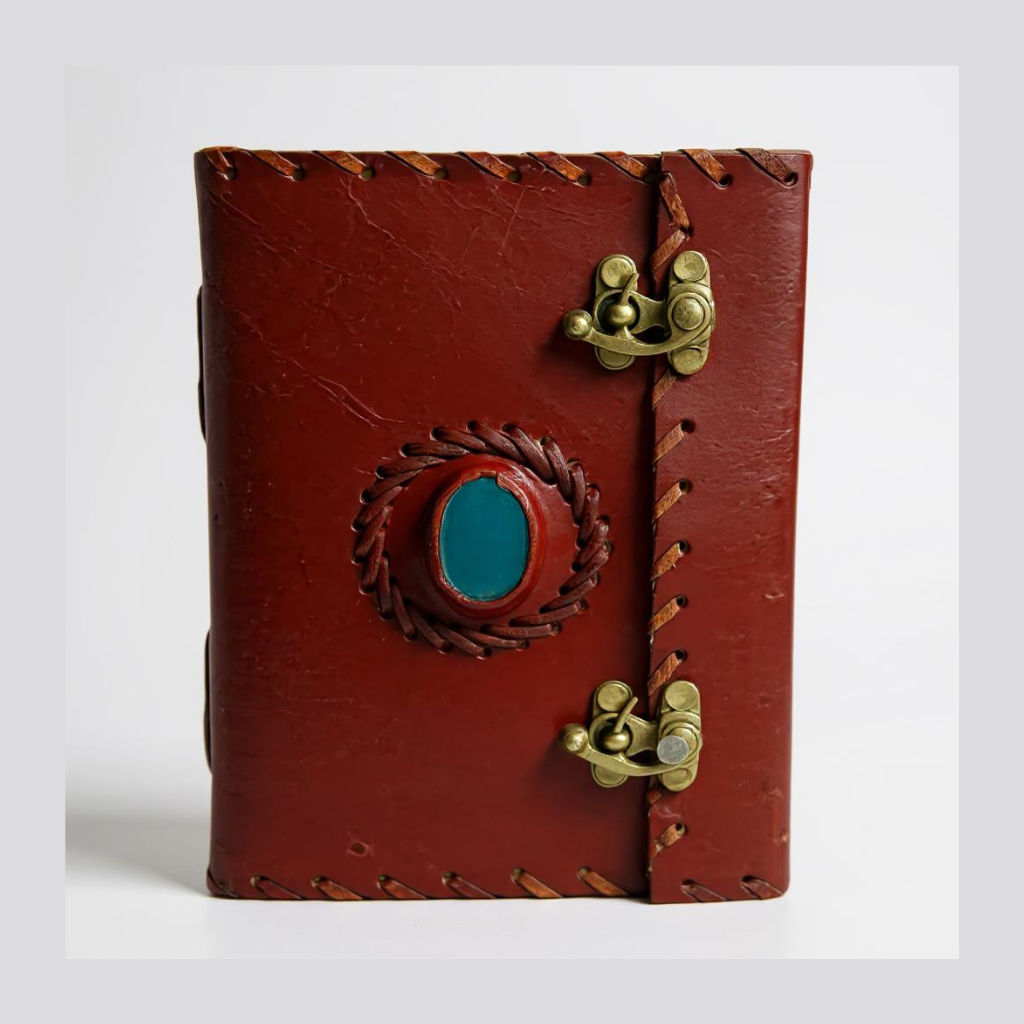 Red Leather Diary with Blue Button & Vintage Metal Locks