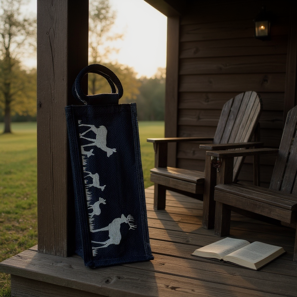 Reusable Wine Gift Tote with Deer Pattern