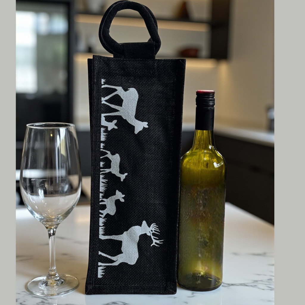 Elegant Deer Print Black Wine Tote