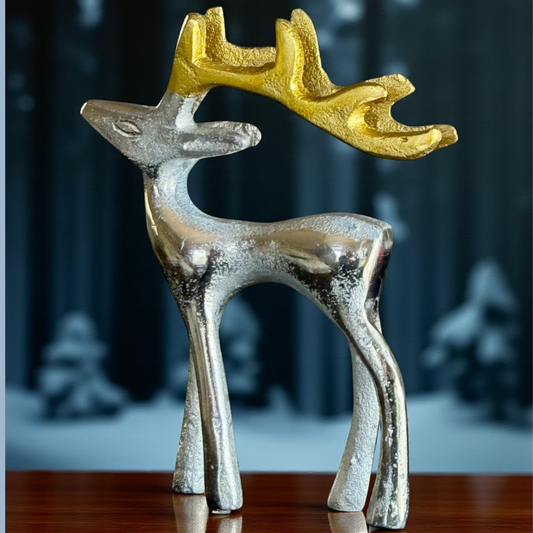 Elegant Silver and Golden Antler Reindeer