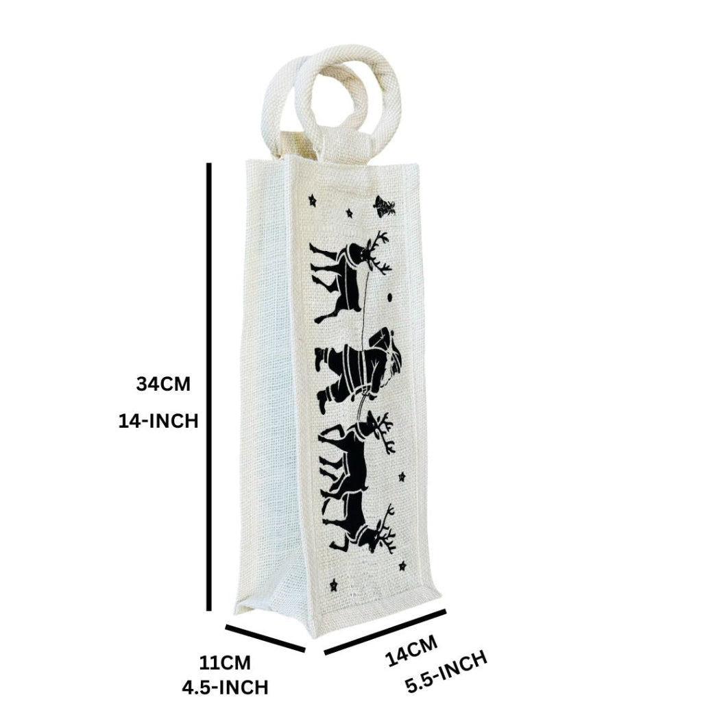 Santa & Reindeer Holiday Wine Bag