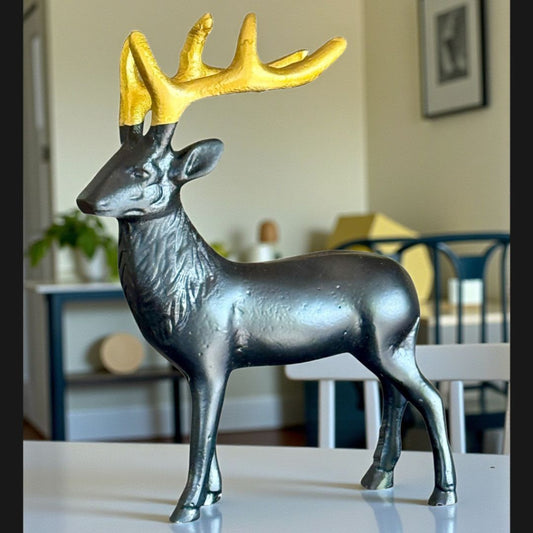 Elegant Black Gold Reindeer Figurine