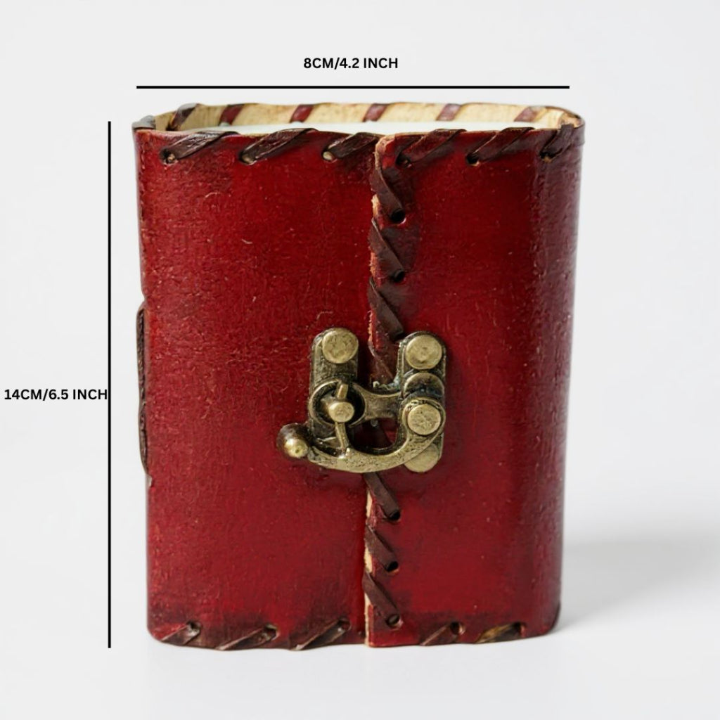 Handcrafted Red Leather Mini Journal with Antique Brass Clasp