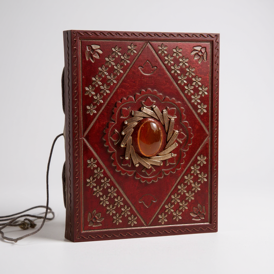 Elegant Brown Leather Diary with Brown Stone Accent