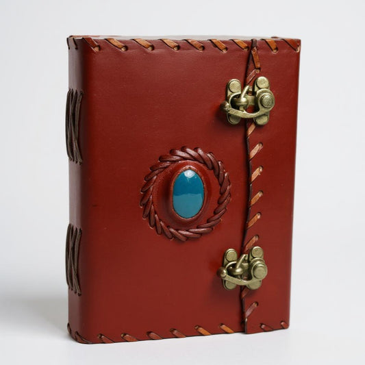 Red Leather Diary with Blue Button & Vintage Metal Locks