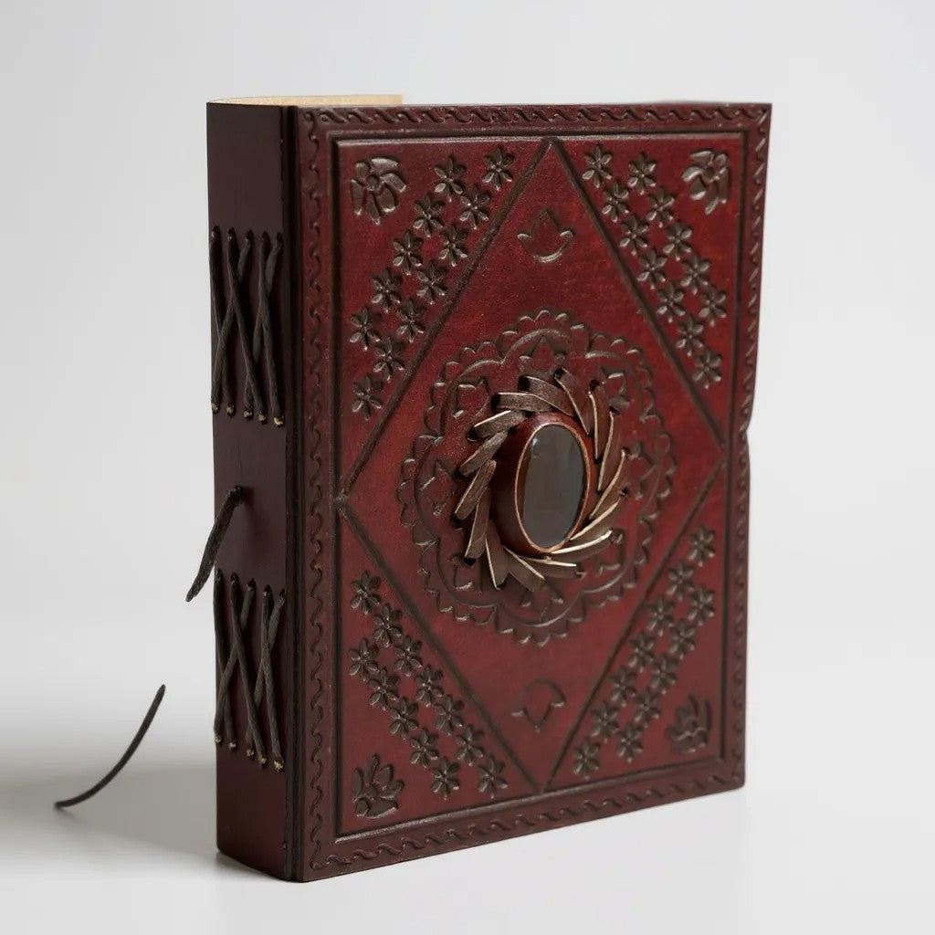 Elegant Brown Leather Diary with Brown Stone Accent