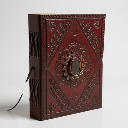 Elegant Brown Leather Diary with Brown Stone Accent
