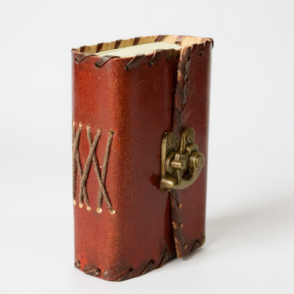 Handcrafted Red Leather Mini Journal with Antique Brass Clasp