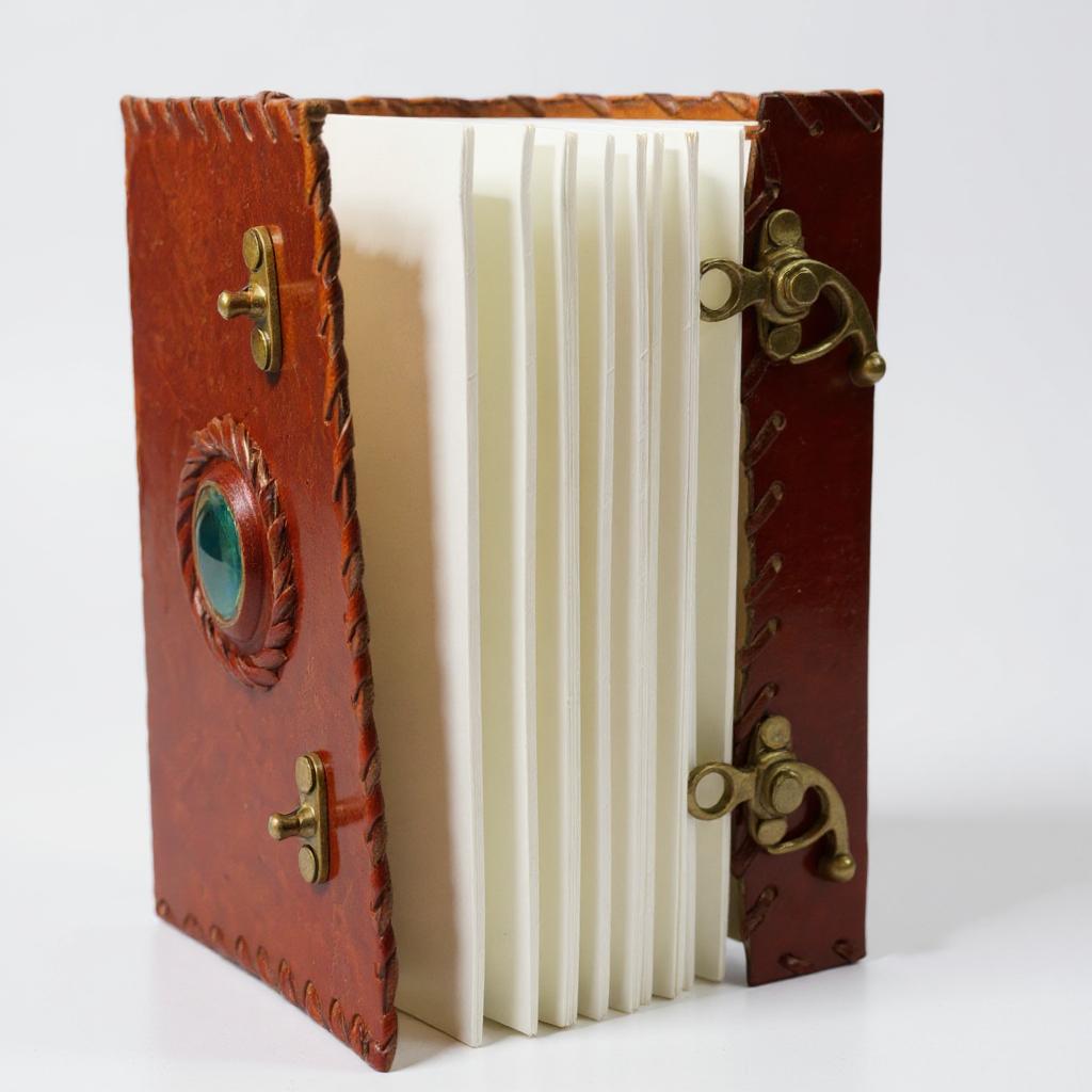 Red Leather Diary with Blue Button & Vintage Metal Locks
