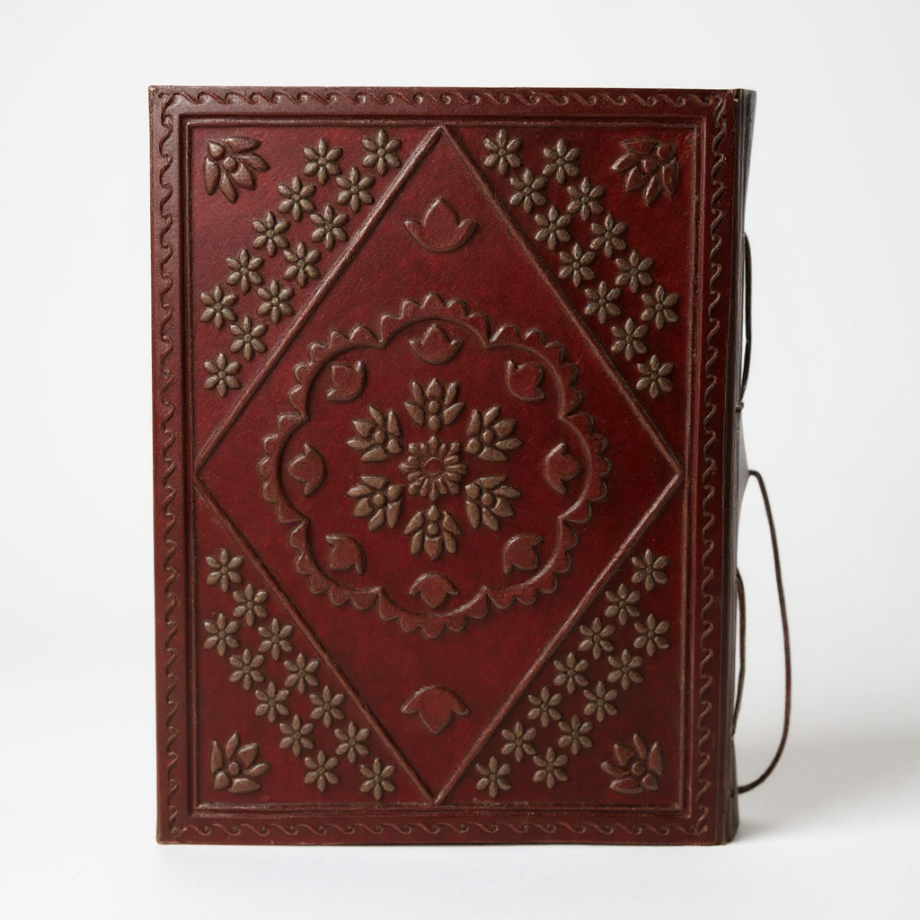 Elegant Brown Leather Diary with Brown Stone Accent