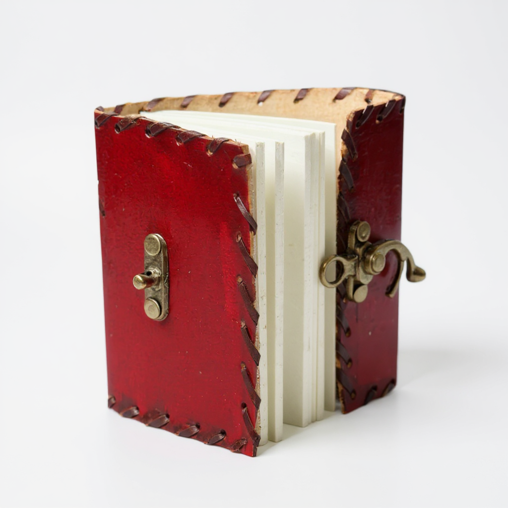Handcrafted Red Leather Mini Journal with Antique Brass Clasp