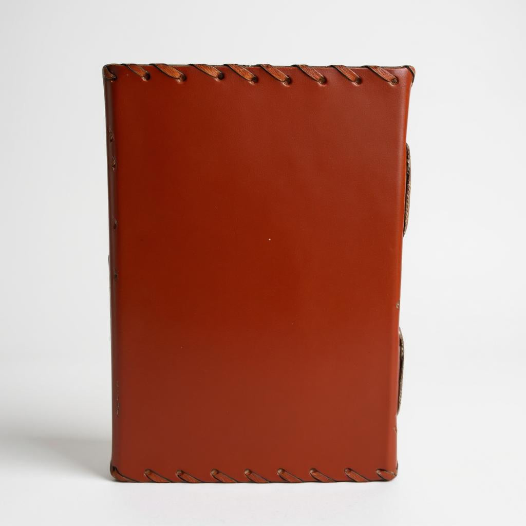Red Leather Diary with Blue Button & Vintage Metal Locks