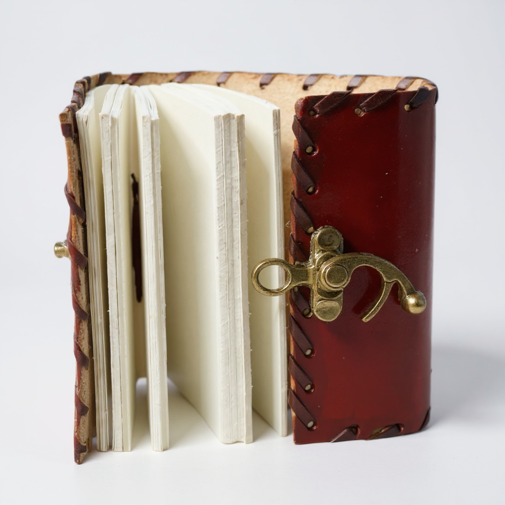 Handcrafted Red Leather Mini Journal with Antique Brass Clasp