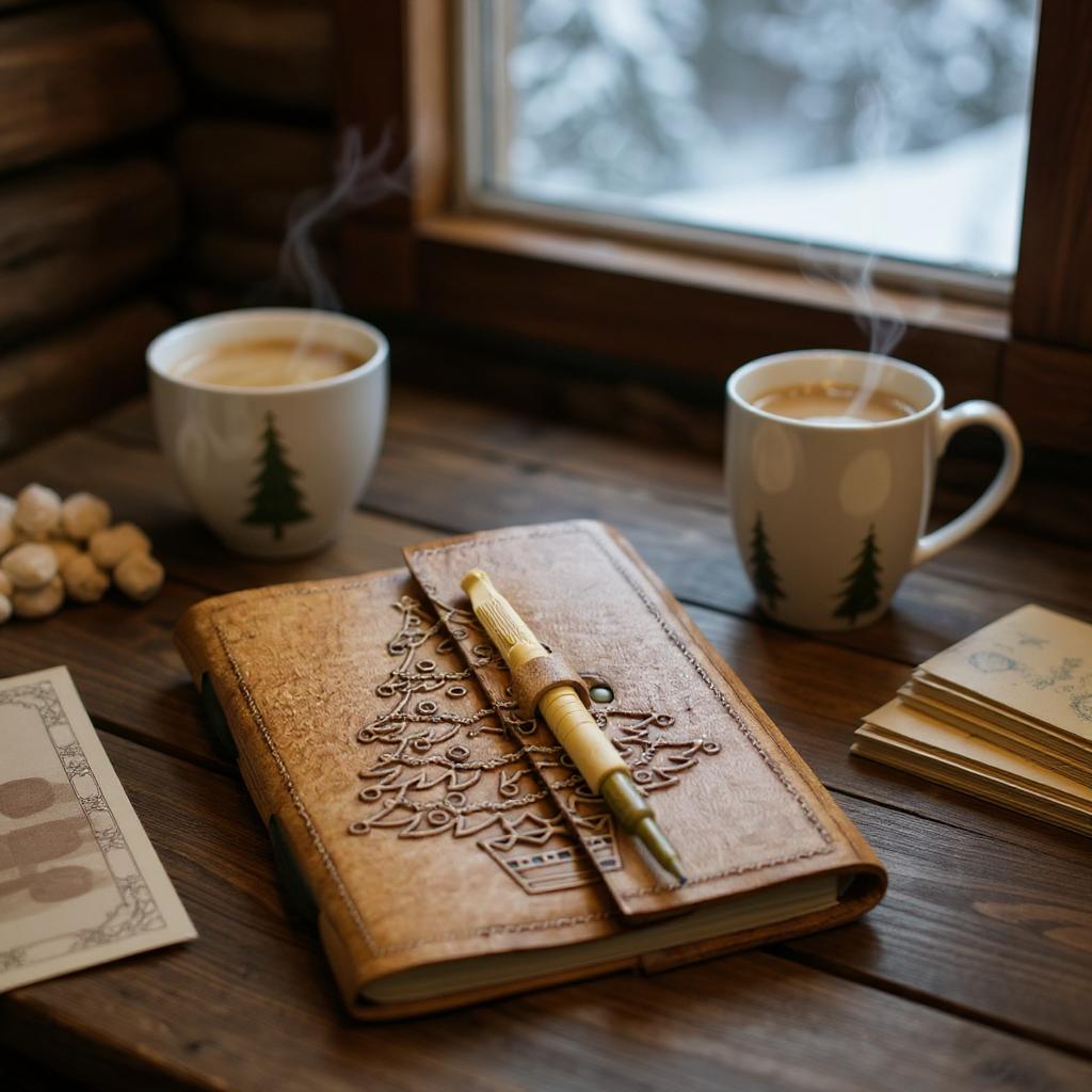 Christmas Tree Embossed Diary with Rustic Pen