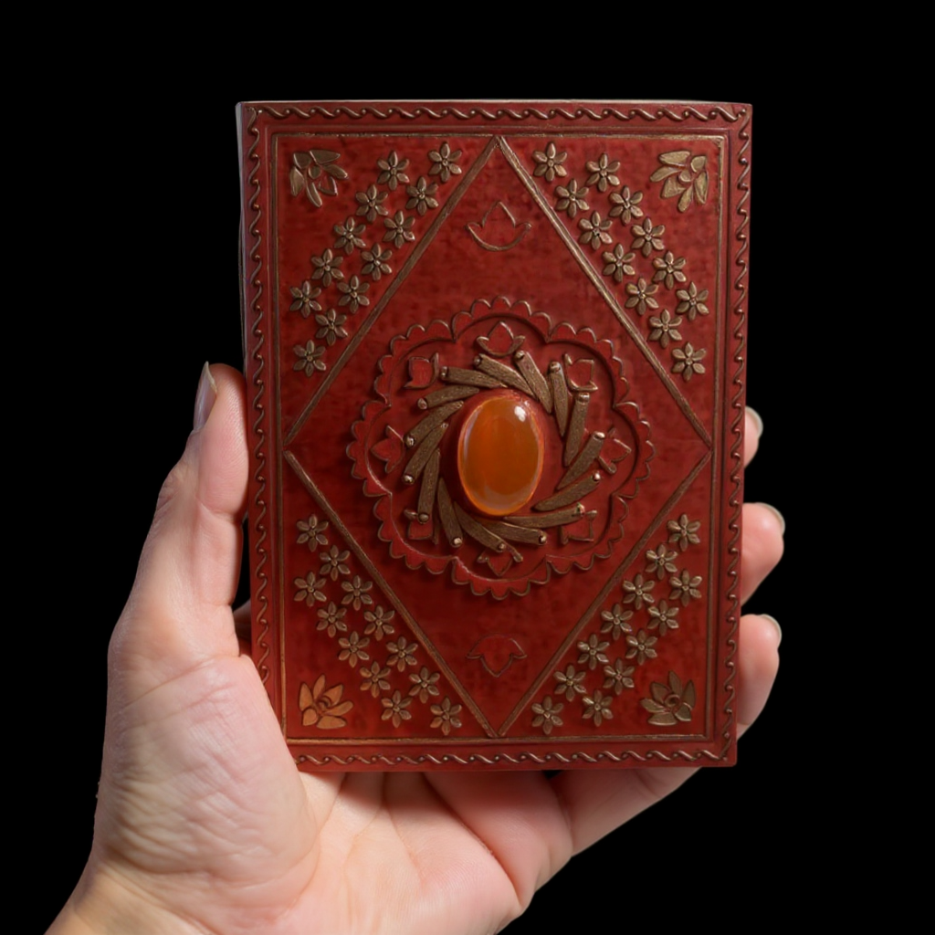 Elegant Brown Leather Diary with Brown Stone Accent