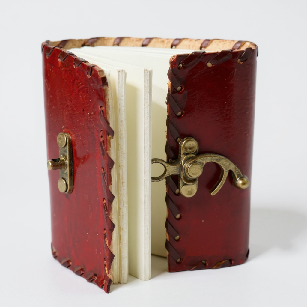 Handcrafted Red Leather Mini Journal with Antique Brass Clasp