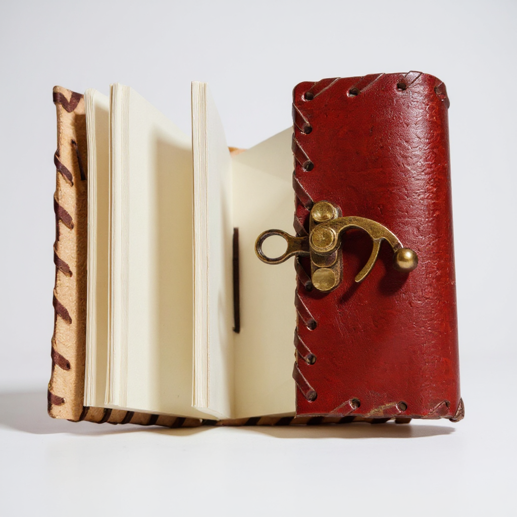 Handcrafted Red Leather Mini Journal with Antique Brass Clasp