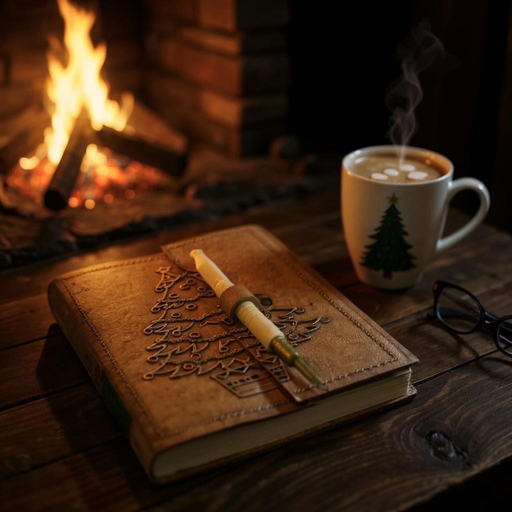 Christmas Tree Embossed Diary with Rustic Pen