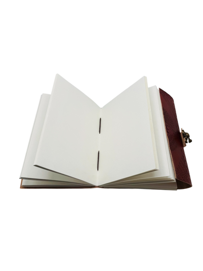 Red Leather Diary with Blue Button & Vintage Metal Locks