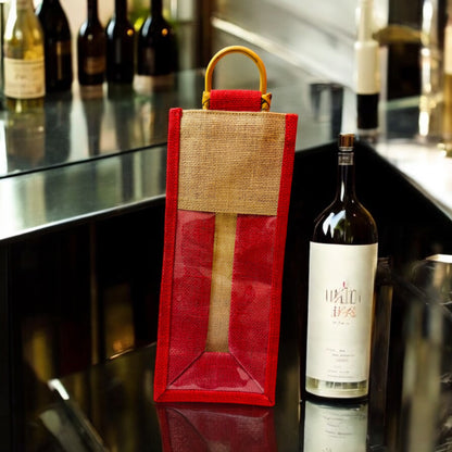 Jute wine bag with a Clear Transparent Window