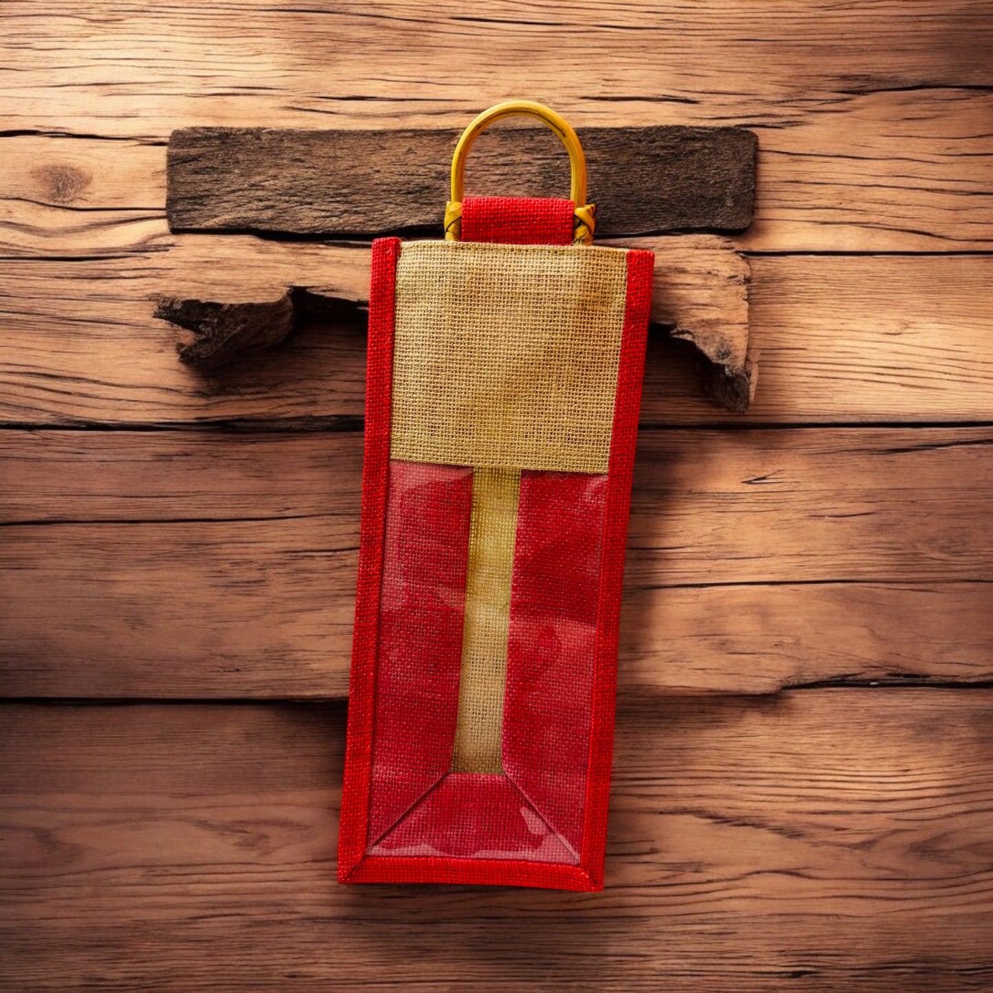 Jute wine bag with a Clear Transparent Window