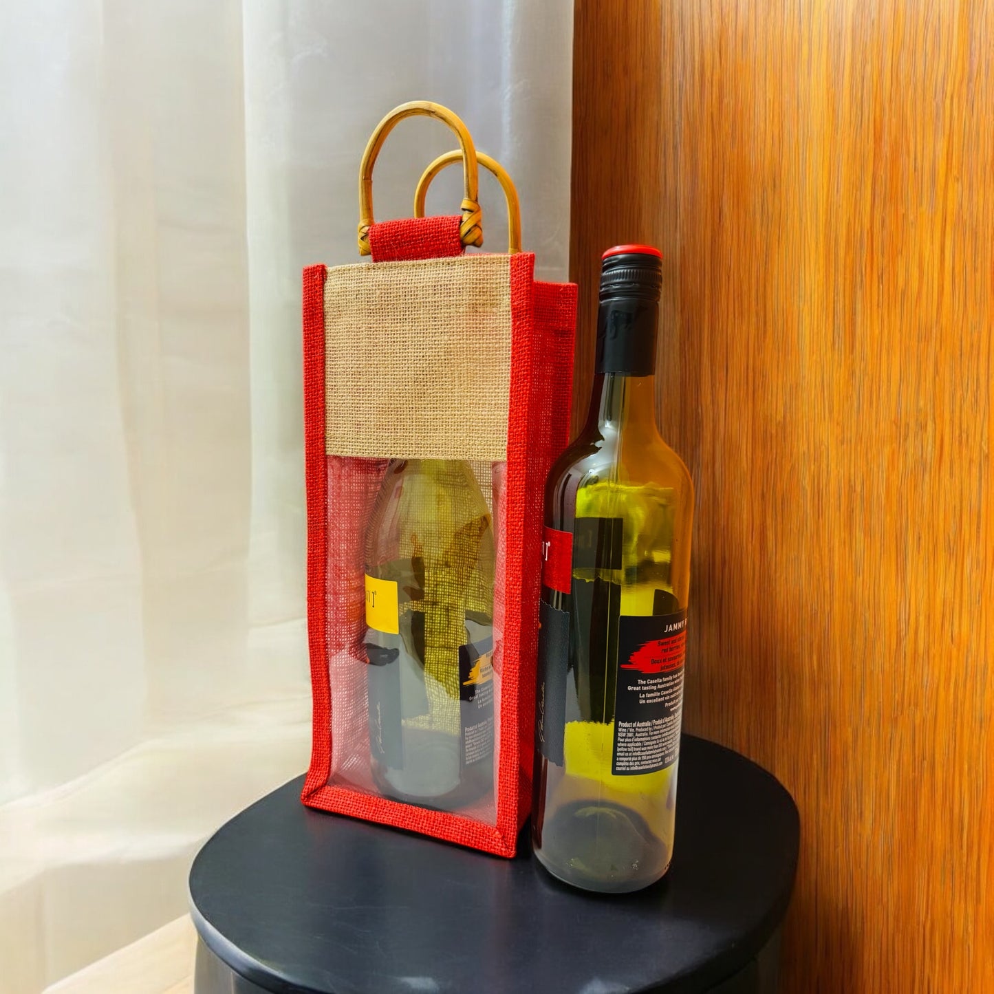 Jute wine bag with a Clear Transparent Window