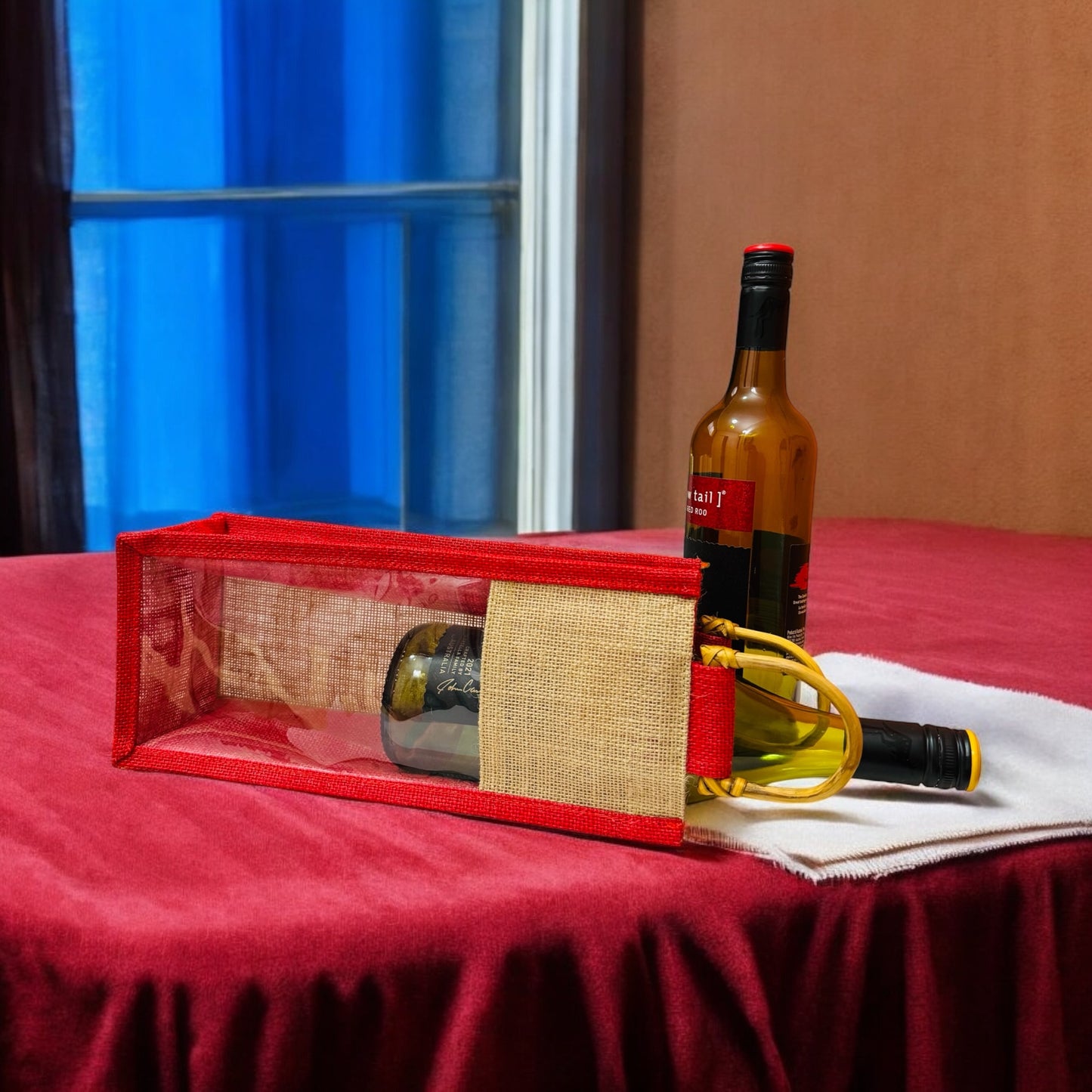 Jute wine bag with a Clear Transparent Window
