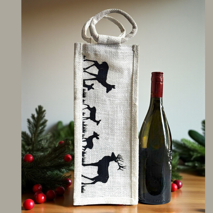 Rustic Jute Wine Bag wih Deer Print