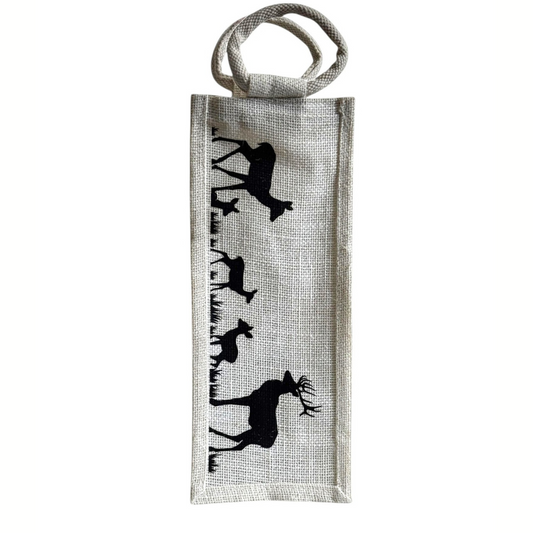 Rustic Jute Wine Bag wih Deer Print