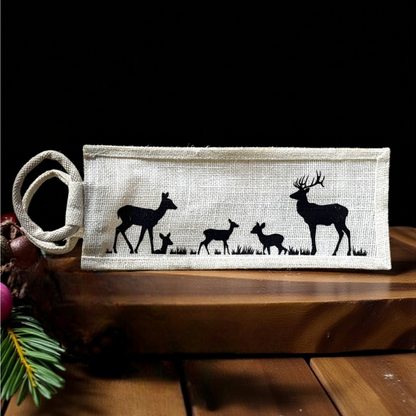 Rustic Jute Wine Bag wih Deer Print