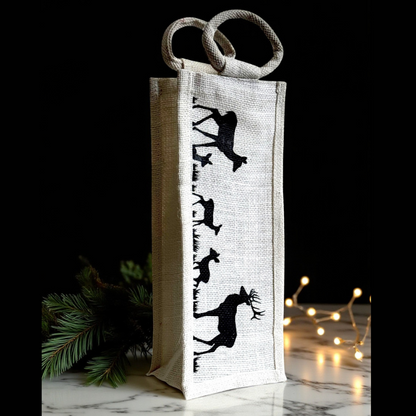 Rustic Jute Wine Bag wih Deer Print
