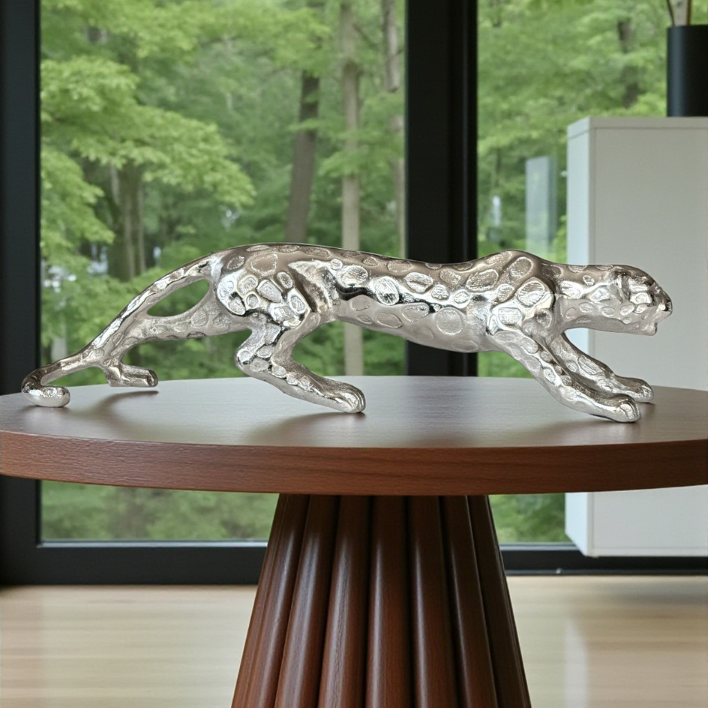 Sleek Silver Panther Sculpture
