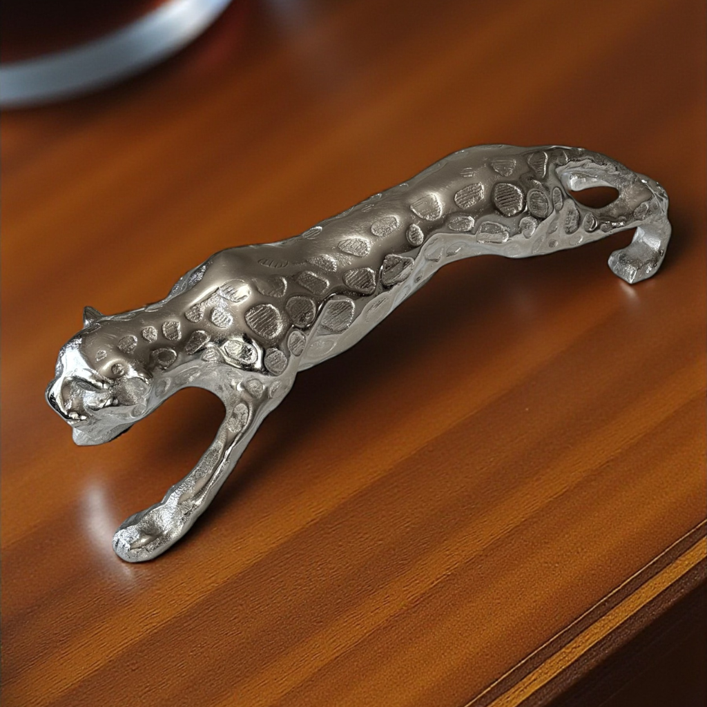 Sleek Silver Panther Sculpture