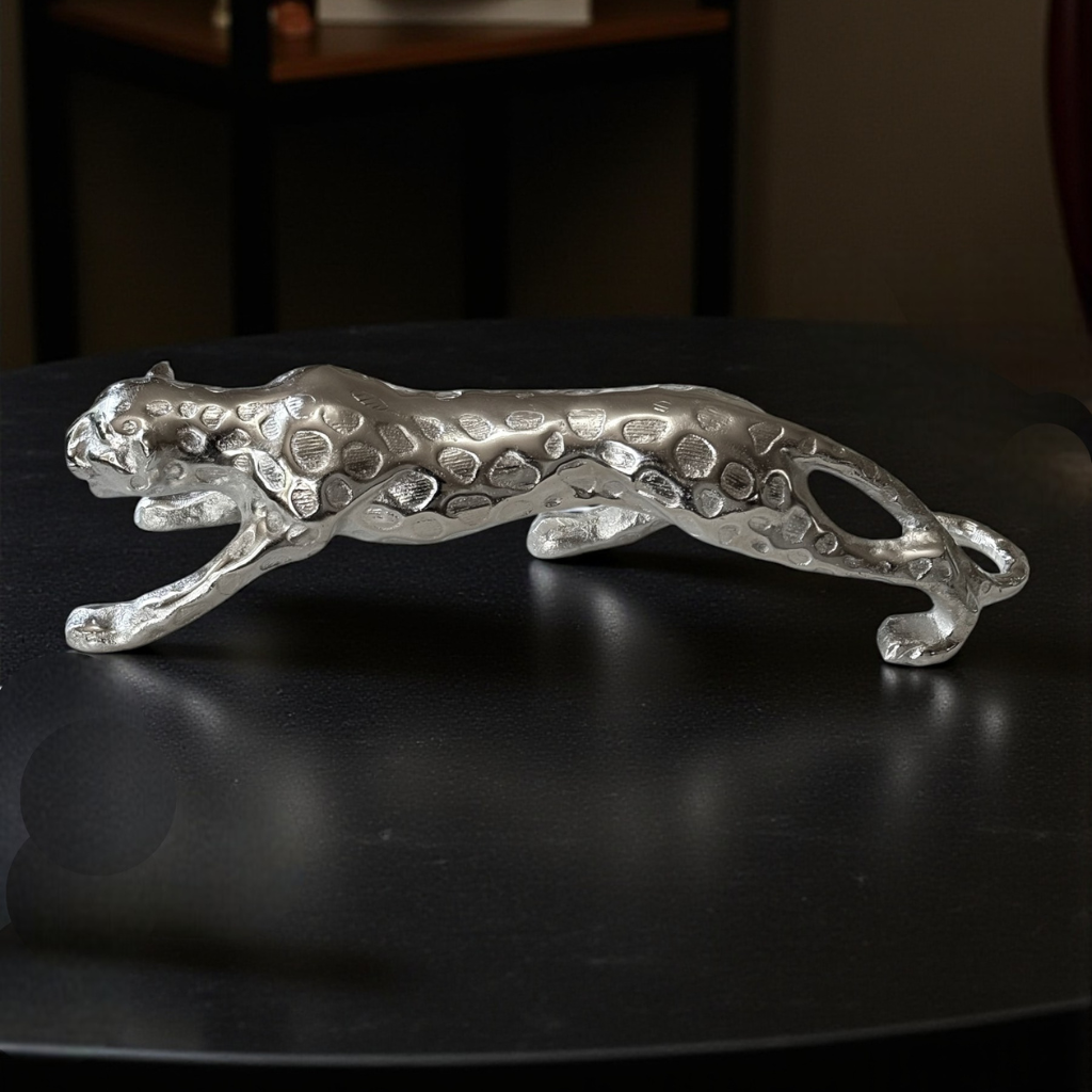 Sleek Silver Panther Sculpture