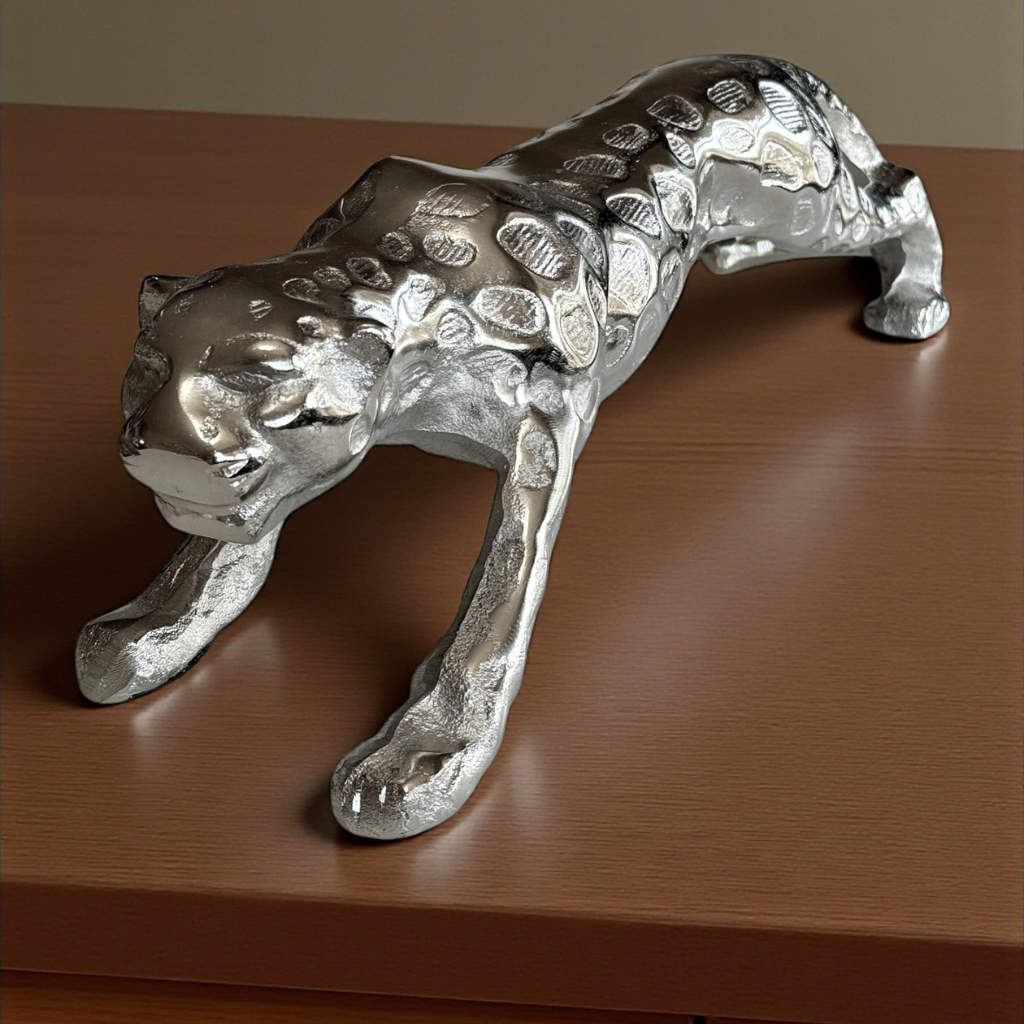 Sleek Silver Panther Sculpture