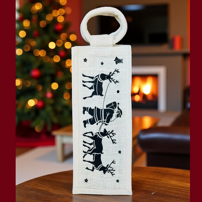 Santa & Reindeer Holiday Wine Bag