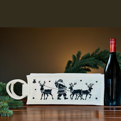 Santa & Reindeer Holiday Wine Bag
