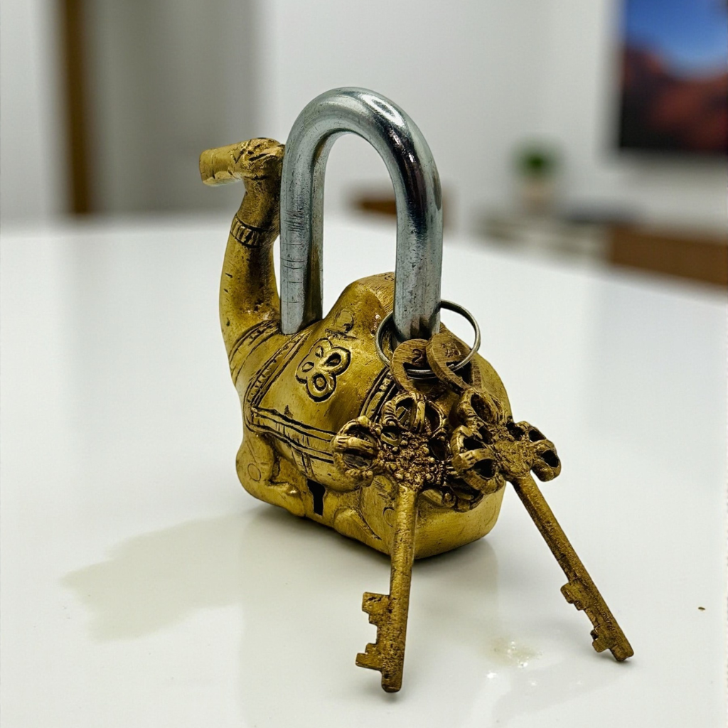 Vintage Camel-Shaped Brass Padlock with Keys