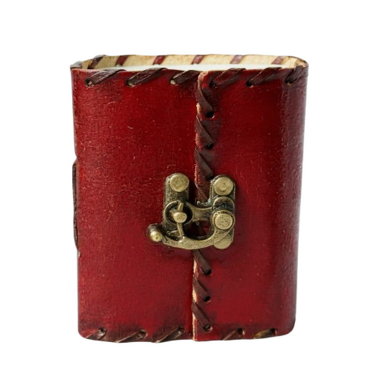 Handcrafted Red Leather Mini Journal with Antique Brass Clasp