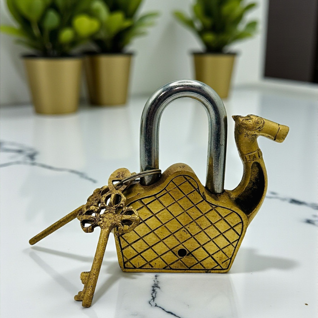 Vintage Camel-Shaped Brass Padlock with Keys