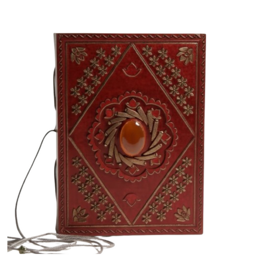 Elegant Brown Leather Diary with Brown Stone Accent